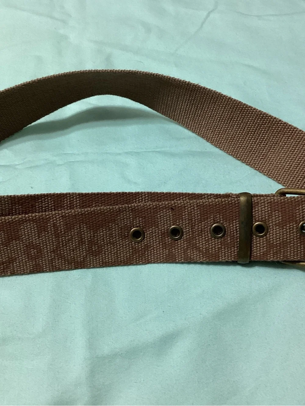 Ladies Brown Canvas Floral Embossed Brass Tone OS Belt